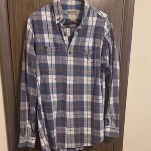 Duluth Trading Co Navy and White Flannel Plaid Shirt